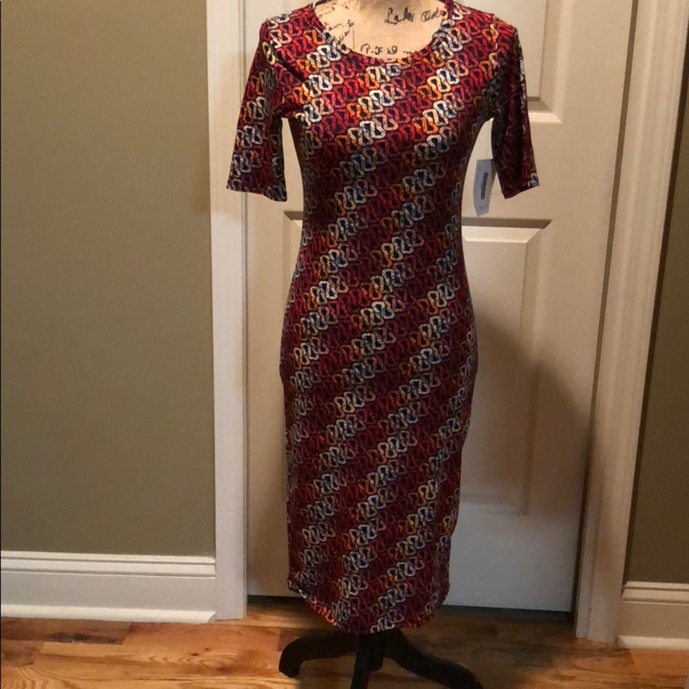 NWT LuLaRoe Julia Dress XS Geometric Print Bodycon Midi
